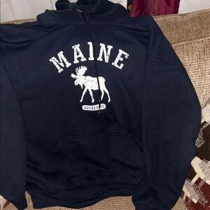 Gildan Black Zip-Up Hoodie with White Maine Moose Graphic